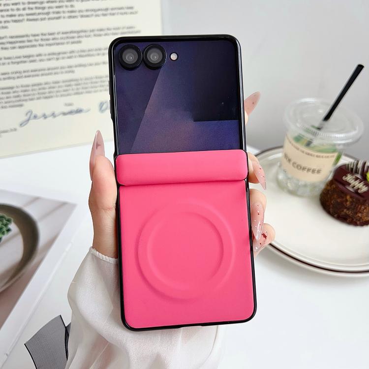 For Samsung Galaxy Z Flip7 Integrated Magnetic Axis Solid Color Leather Texture Phone Case with Magnetic Ring