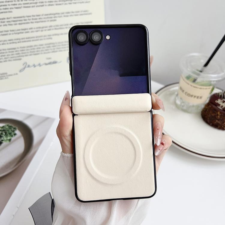 For Samsung Galaxy Z Flip7 Integrated Magnetic Axis Solid Color Leather Texture Phone Case with Magnetic Ring