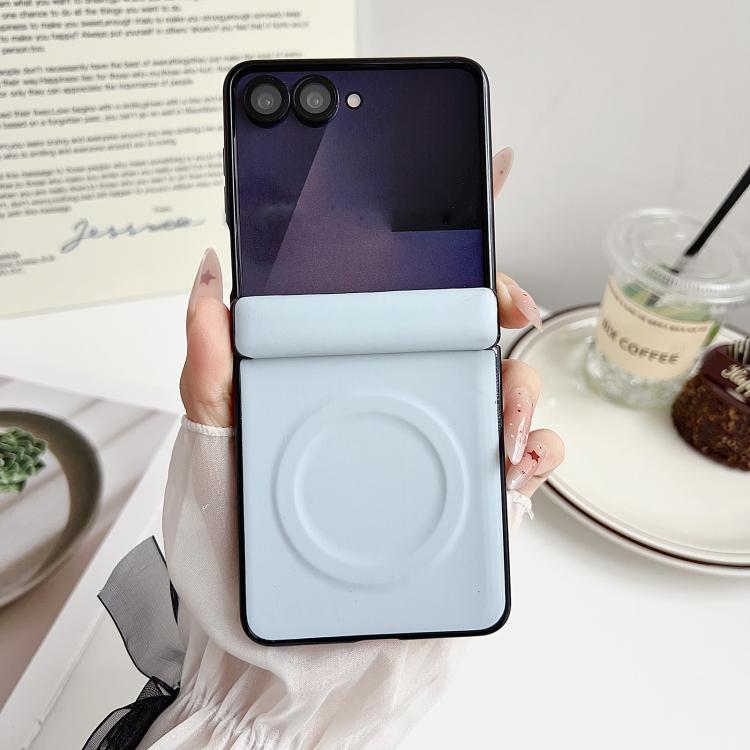 For Samsung Galaxy Z Flip7 Integrated Magnetic Axis Solid Color Leather Texture Phone Case with Magnetic Ring