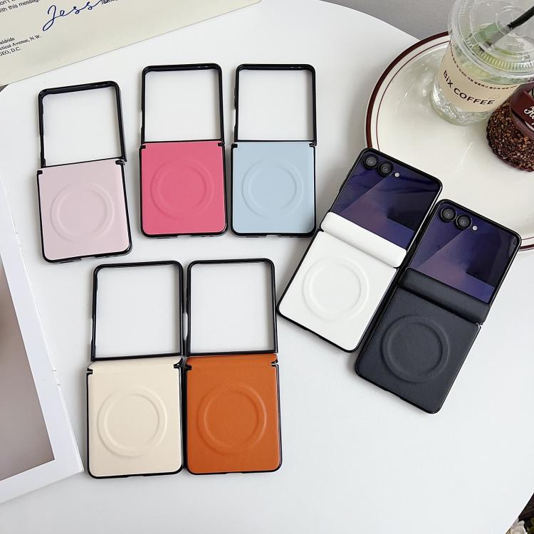 For Samsung Galaxy Z Flip7 Integrated Magnetic Axis Solid Color Leather Texture Phone Case with Magnetic Ring