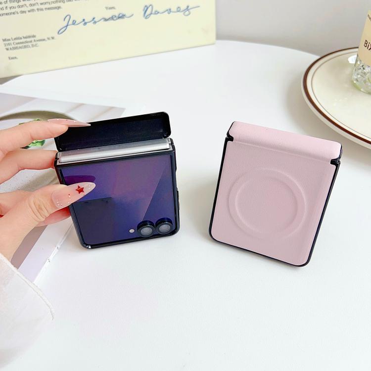 For Samsung Galaxy Z Flip7 Integrated Magnetic Axis Solid Color Leather Texture Phone Case with Magnetic Ring