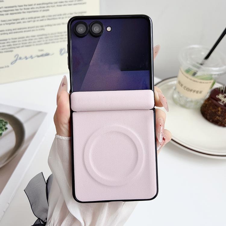 For Samsung Galaxy Z Flip7 Integrated Magnetic Axis Solid Color Leather Texture Phone Case with Magnetic Ring