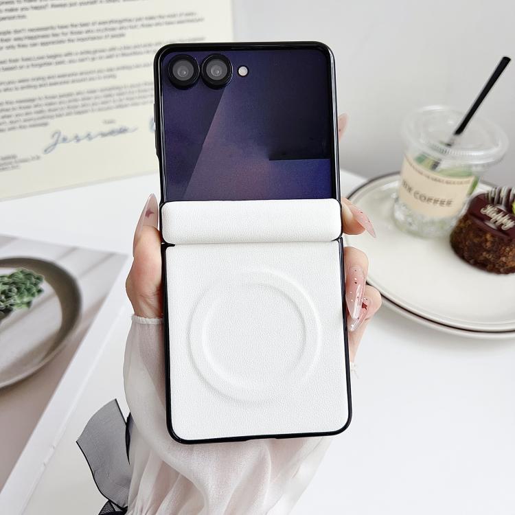 For Samsung Galaxy Z Flip7 Integrated Magnetic Axis Solid Color Leather Texture Phone Case with Magnetic Ring