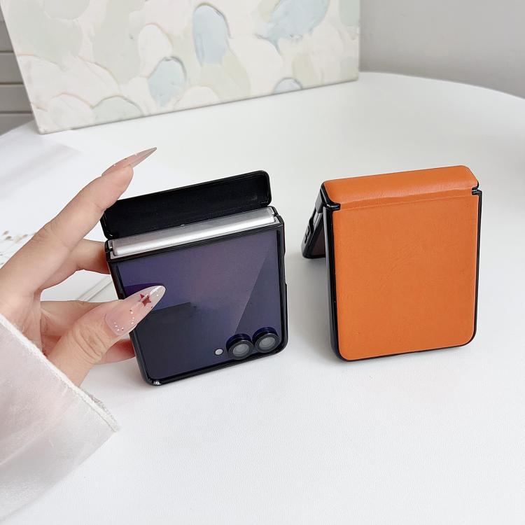 For Samsung Galaxy Z Flip7 Integrated Magnetic Axis Solid Color Leather Texture Phone Case