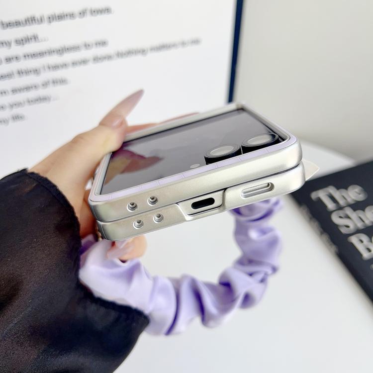 For Samsung Galaxy Z Flip7 5G Crocodile Pattern Side Buckle PC Phone Case with DIY Fabric Chain