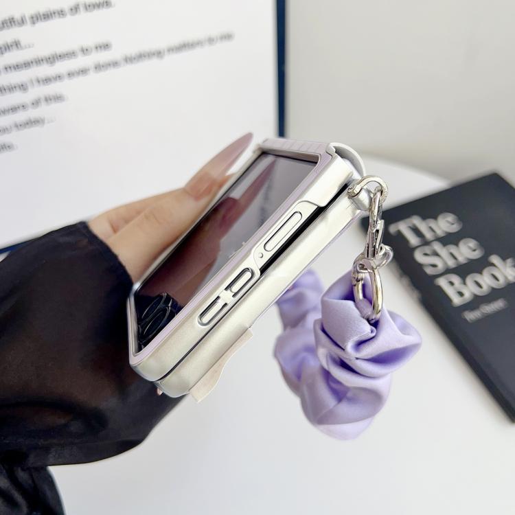 For Samsung Galaxy Z Flip7 5G Crocodile Pattern Side Buckle PC Phone Case with DIY Fabric Chain