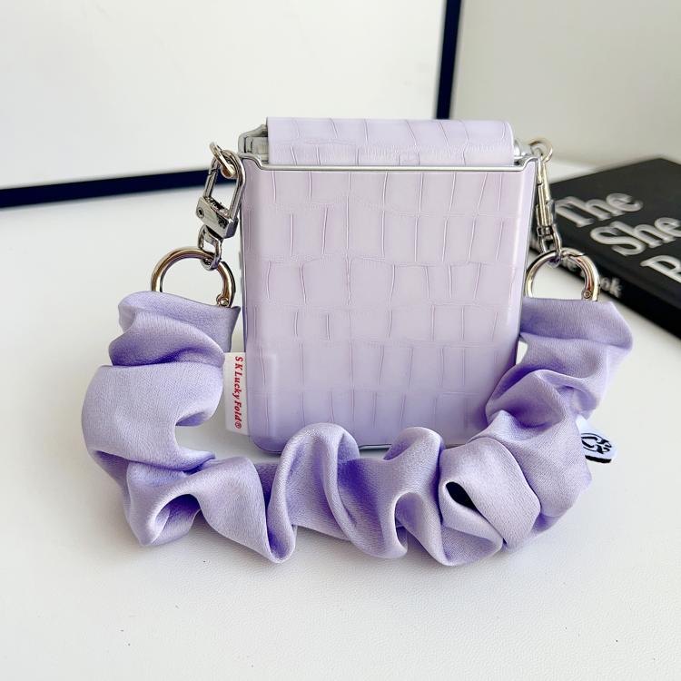 For Samsung Galaxy Z Flip7 5G Crocodile Pattern Side Buckle PC Phone Case with DIY Fabric Chain