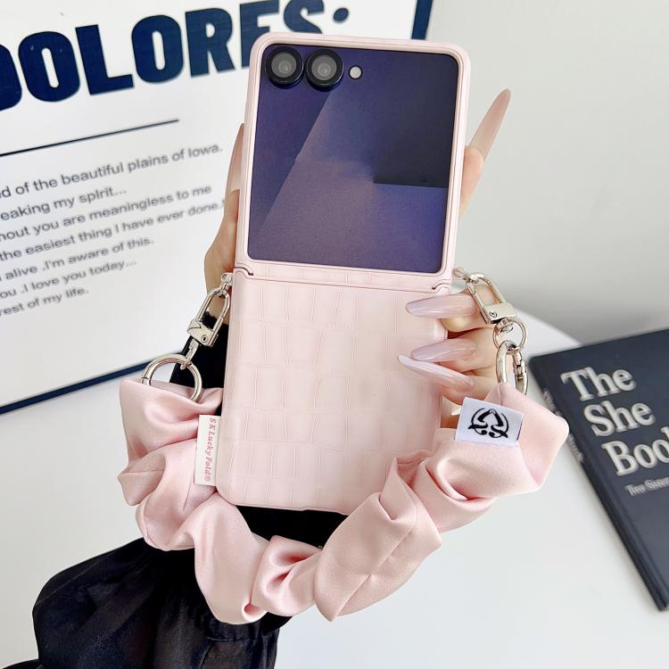 For Samsung Galaxy Z Flip5 5G Crocodile Pattern Side Buckle PC Phone Case with DIY Fabric Chain