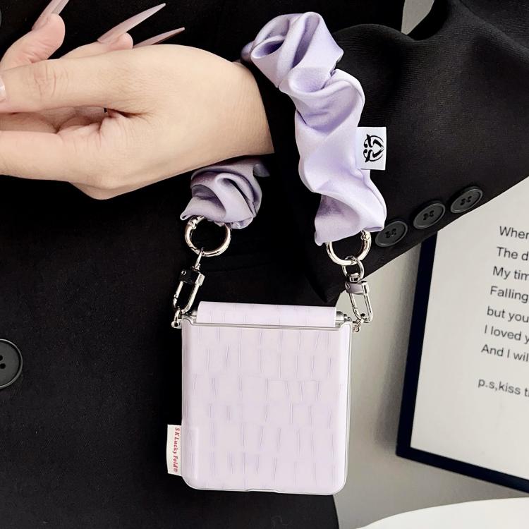 For Samsung Galaxy Z Flip5 5G Crocodile Pattern Side Buckle PC Phone Case with DIY Fabric Chain