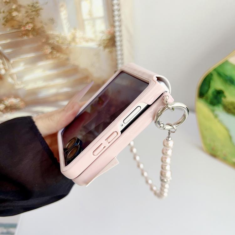 For Samsung Galaxy Z Flip7 5G Crocodile Pattern Side Buckle PC Phone Case with DIY Bead Chain