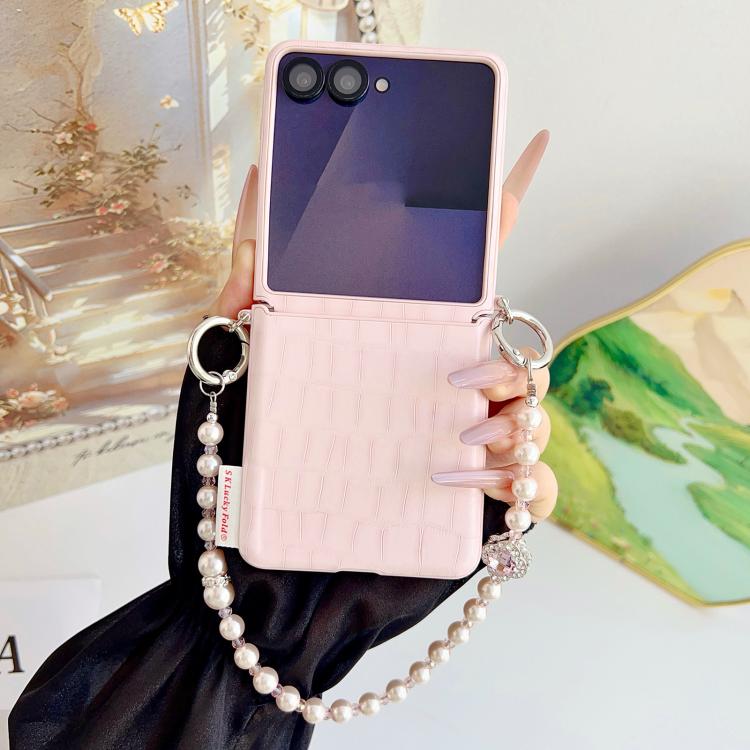 For Samsung Galaxy Z Flip7 5G Crocodile Pattern Side Buckle PC Phone Case with DIY Bead Chain
