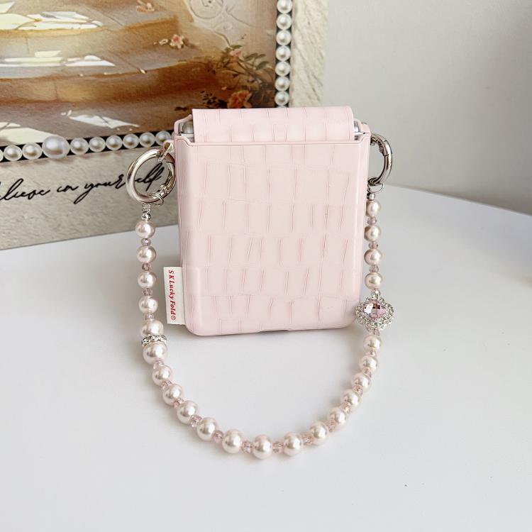 For Samsung Galaxy Z Flip7 5G Crocodile Pattern Side Buckle PC Phone Case with DIY Bead Chain