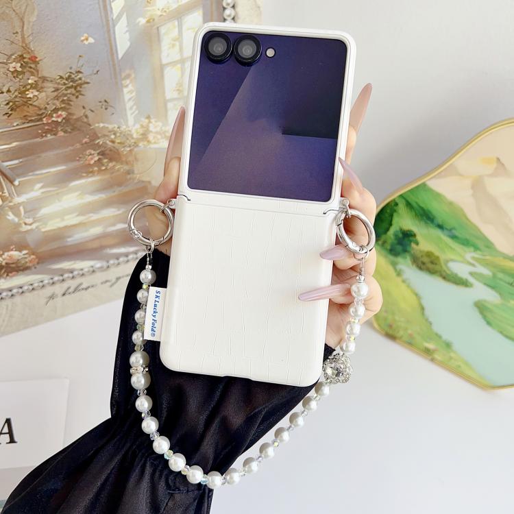 For Samsung Galaxy Z Flip7 5G Crocodile Pattern Side Buckle PC Phone Case with DIY Bead Chain