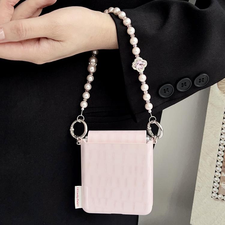 For Samsung Galaxy Z Flip5 5G Crocodile Pattern Side Buckle PC Phone Case with DIY Bead Chain