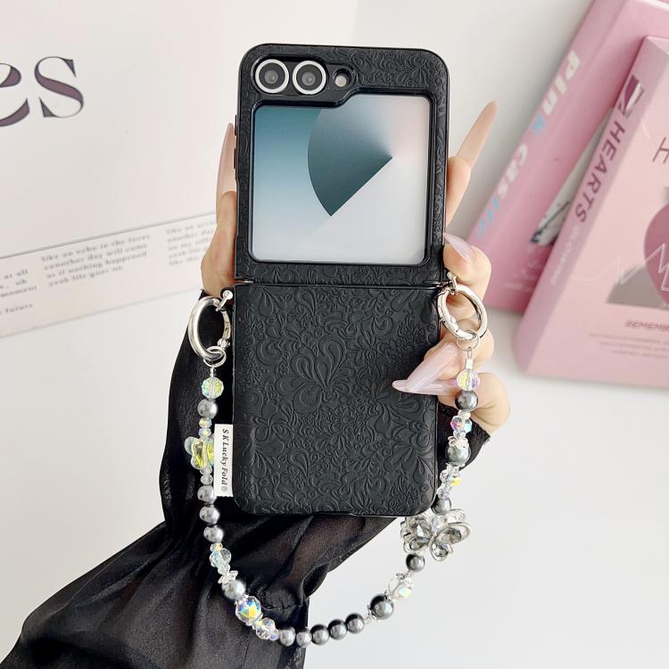For Samsung Galaxy Z Flip6 5G / Flip7 FE Lucky Cloud Pattern Side Buckle PC Phone Case with Butterfly Chain