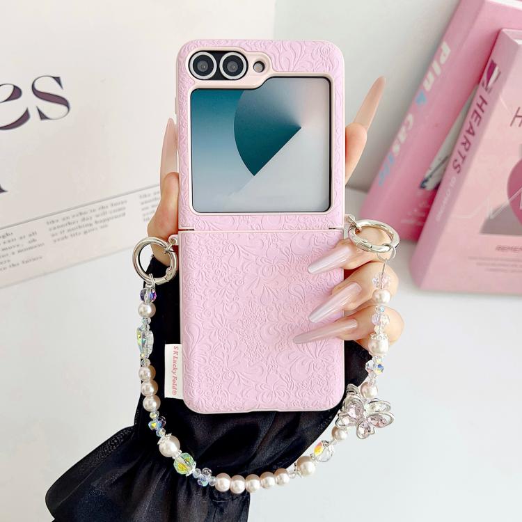 For Samsung Galaxy Z Flip6 5G / Flip7 FE Lucky Cloud Pattern Side Buckle PC Phone Case with Butterfly Chain