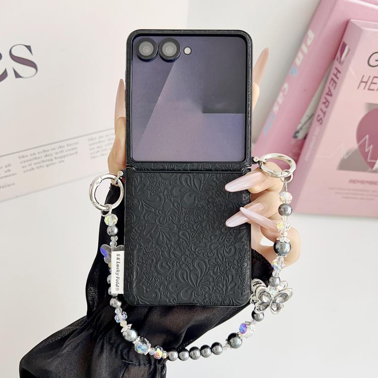 For Samsung Galaxy Z Flip7 5G Lucky Cloud Pattern Side Buckle PC Phone Case with Butterfly Chain
