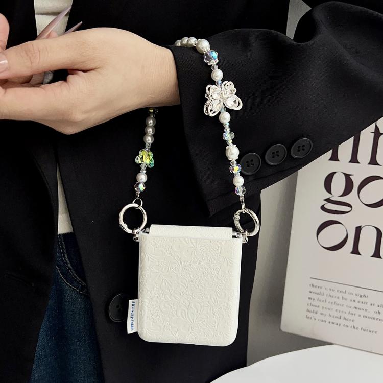 For Samsung Galaxy Z Flip7 5G Lucky Cloud Pattern Side Buckle PC Phone Case with Butterfly Chain