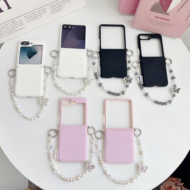 For Samsung Galaxy Z Flip7 5G Lucky Cloud Pattern Side Buckle PC Phone Case with Butterfly Chain