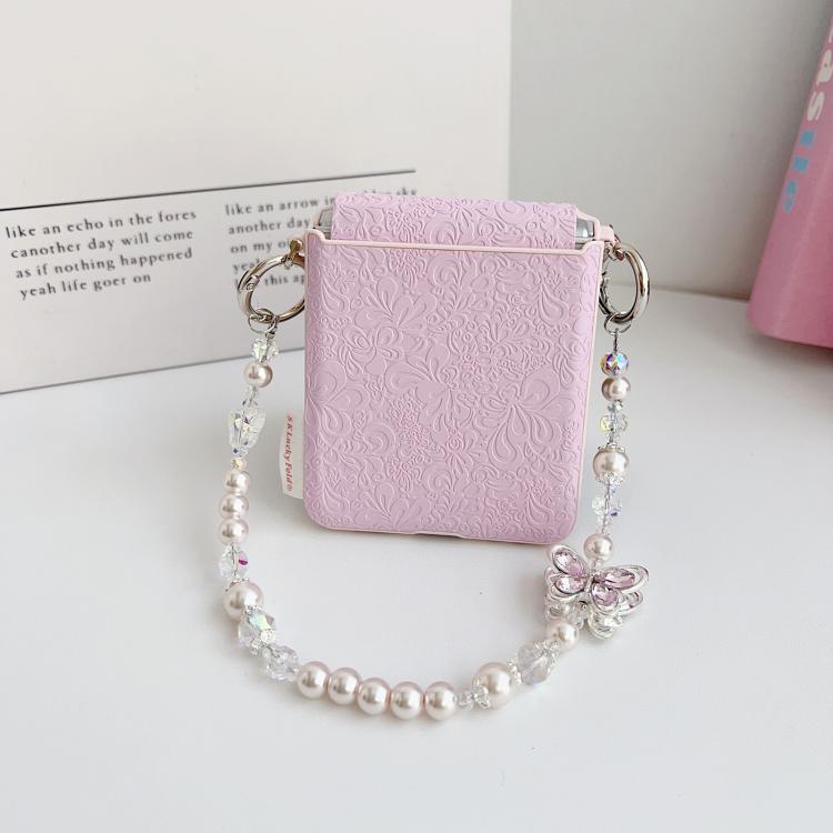 For Samsung Galaxy Z Flip7 5G Lucky Cloud Pattern Side Buckle PC Phone Case with Butterfly Chain