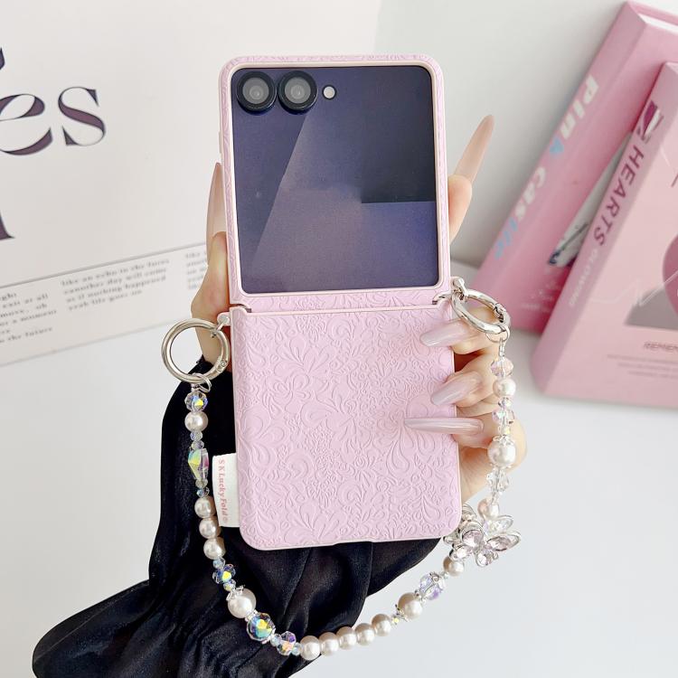 For Samsung Galaxy Z Flip5 5G Lucky Cloud Pattern Side Buckle PC Phone Case with Butterfly Chain
