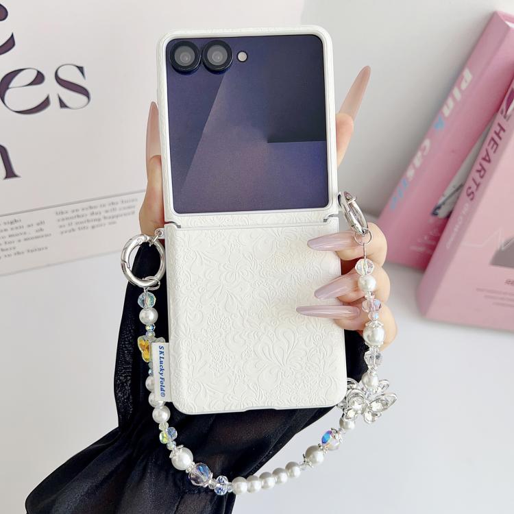 For Samsung Galaxy Z Flip5 5G Lucky Cloud Pattern Side Buckle PC Phone Case with Butterfly Chain