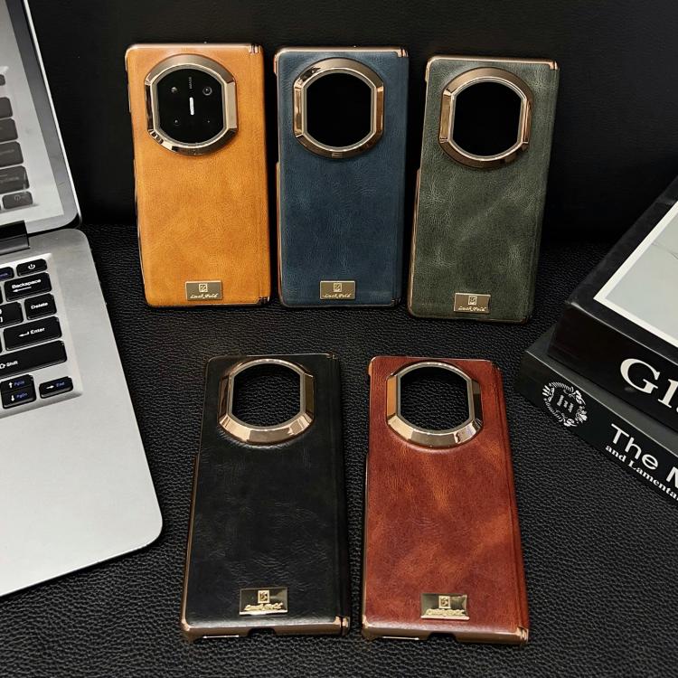 For Huawei Mate X7 Electroplate Dual Axis Crazy Horse Texture PU Phone Case