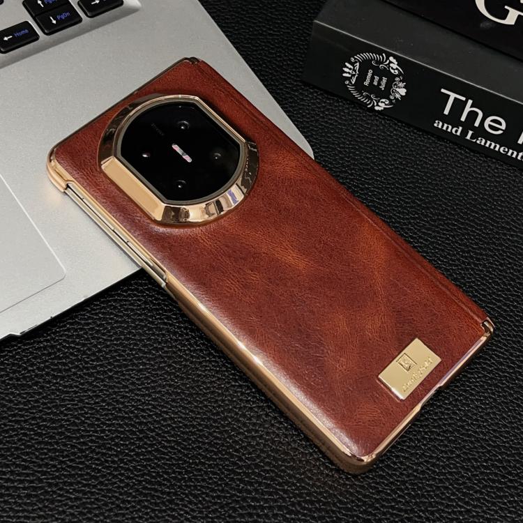 For Huawei Mate X7 Electroplate Dual Axis Crazy Horse Texture PU Phone Case
