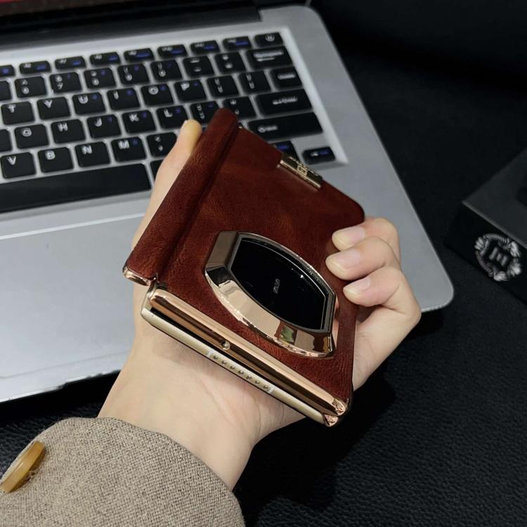 For Huawei Mate X5 Electroplate Dual Axis Crazy Horse Texture PU Phone Case