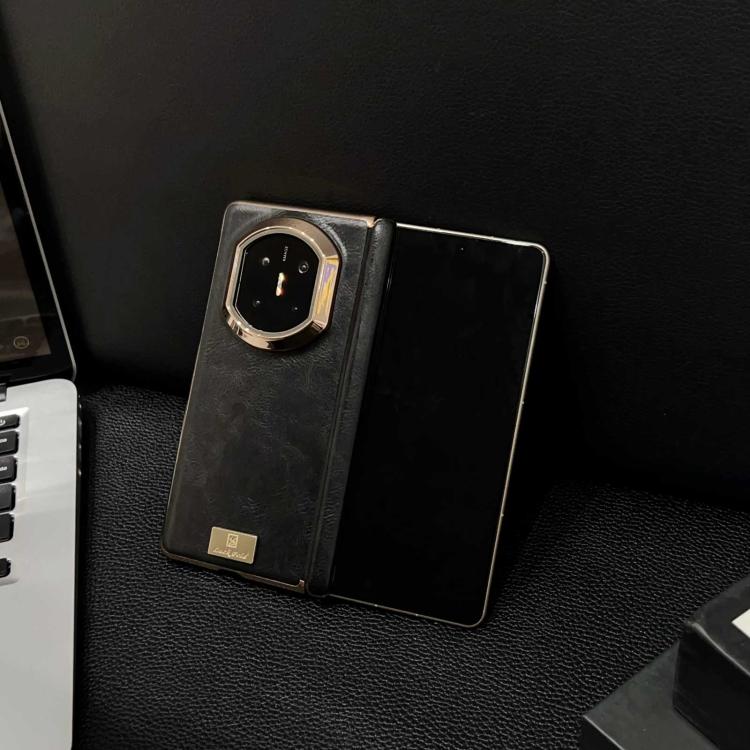 For Huawei Mate X6 Electroplate Dual Axis Crazy Horse Texture PU Phone Case