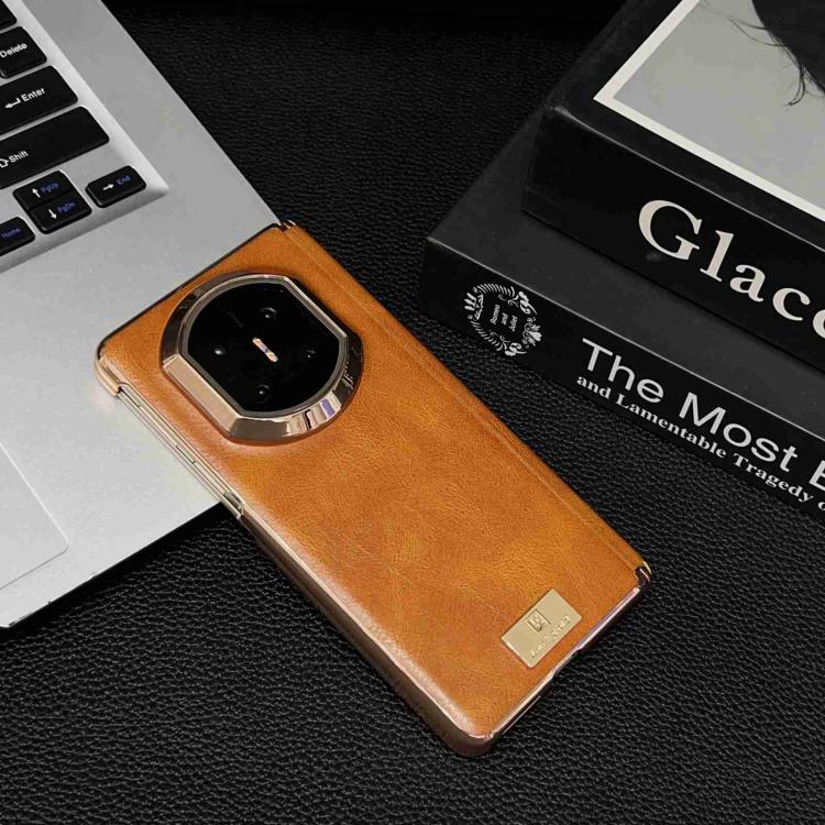 For Huawei Mate X6 Electroplate Dual Axis Crazy Horse Texture PU Phone Case