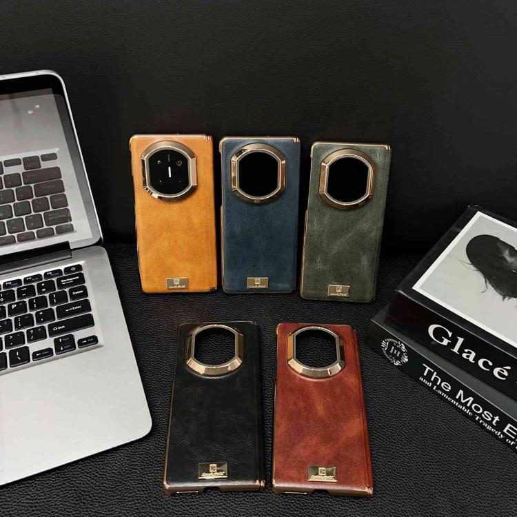 For Huawei Mate X6 Electroplate Dual Axis Crazy Horse Texture PU Phone Case