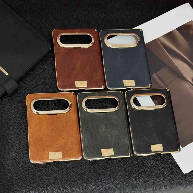 For Huawei Pura X Max Electroplate Dual Axis Crazy Horse Texture PU Phone Case