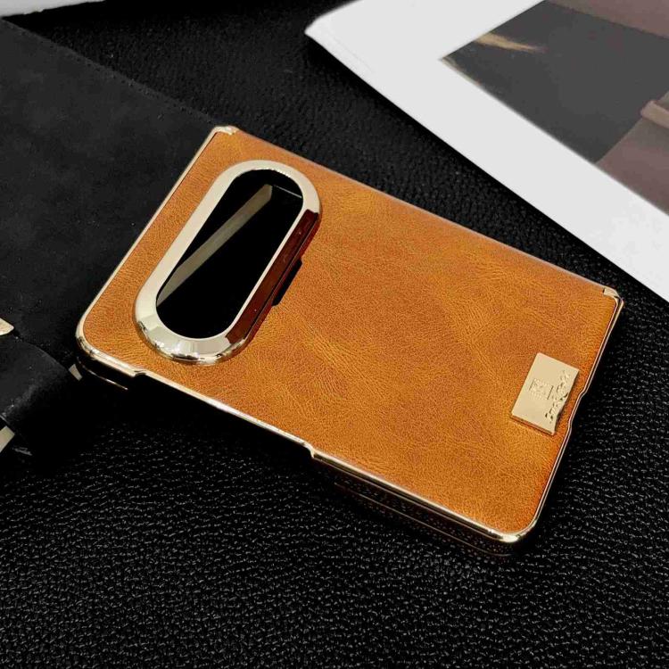 For Huawei Pura X Max Electroplate Dual Axis Crazy Horse Texture PU Phone Case