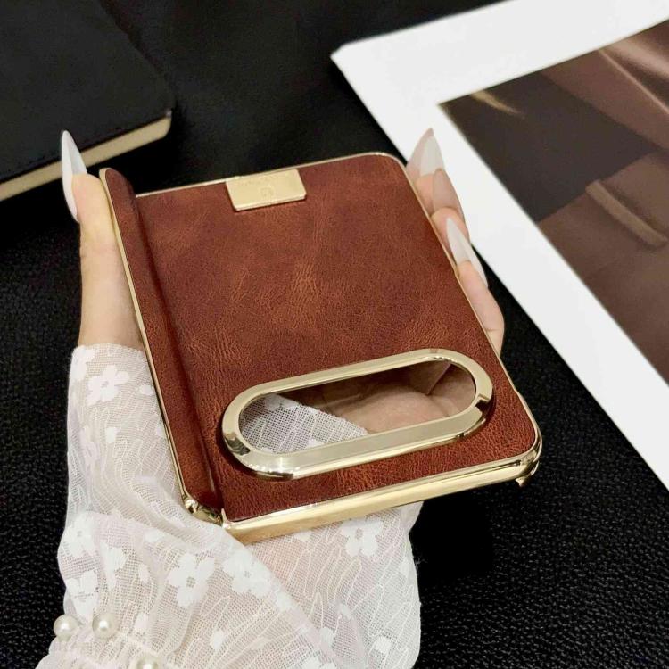 For Huawei Pura X Max Electroplate Dual Axis Crazy Horse Texture PU Phone Case