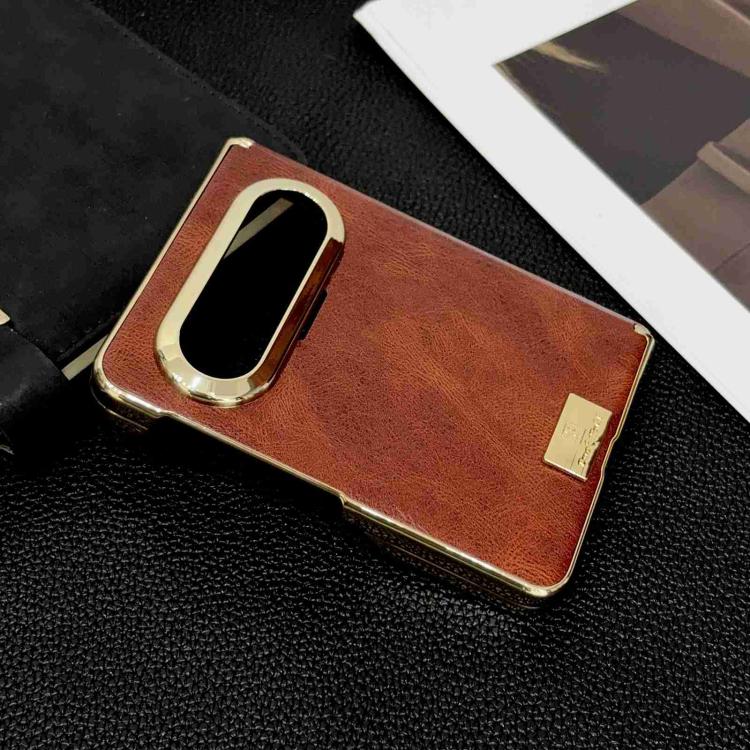 For Huawei Pura X Max Electroplate Dual Axis Crazy Horse Texture PU Phone Case