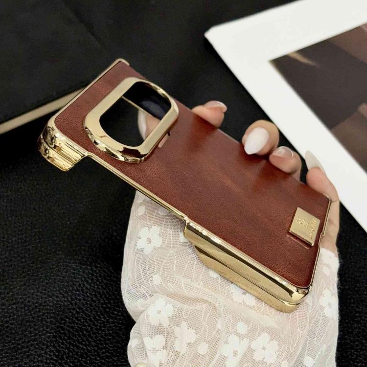 For Huawei Pura X Max Electroplate Dual Axis Crazy Horse Texture PU Phone Case