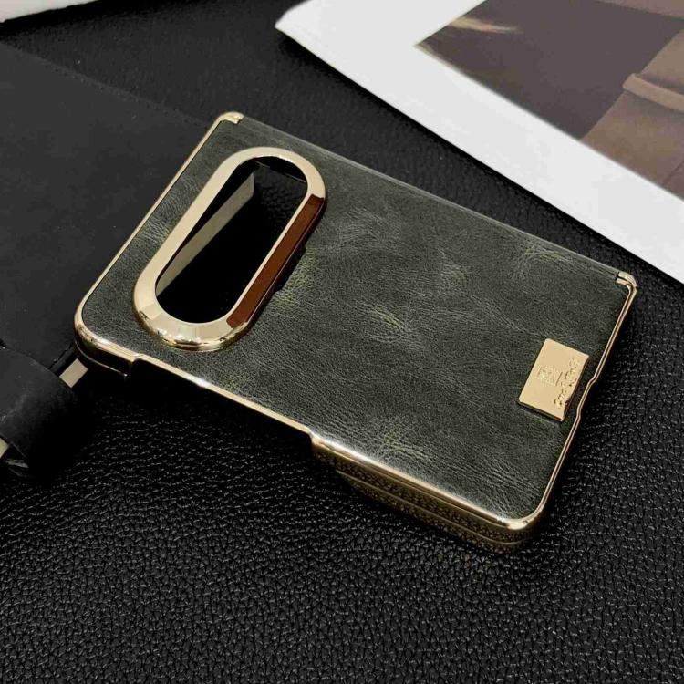For Huawei Pura X Max Electroplate Dual Axis Crazy Horse Texture PU Phone Case