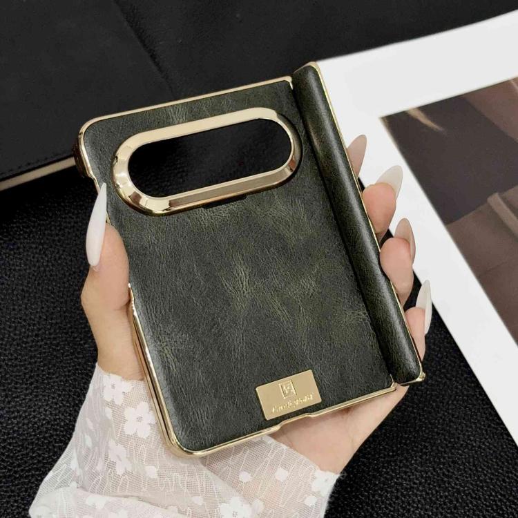 For Huawei Pura X Max Electroplate Dual Axis Crazy Horse Texture PU Phone Case