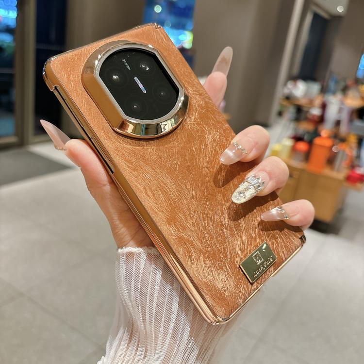 For Huawei Mate X7 Electroplate Dual Axis Silk Texture PU Phone Case