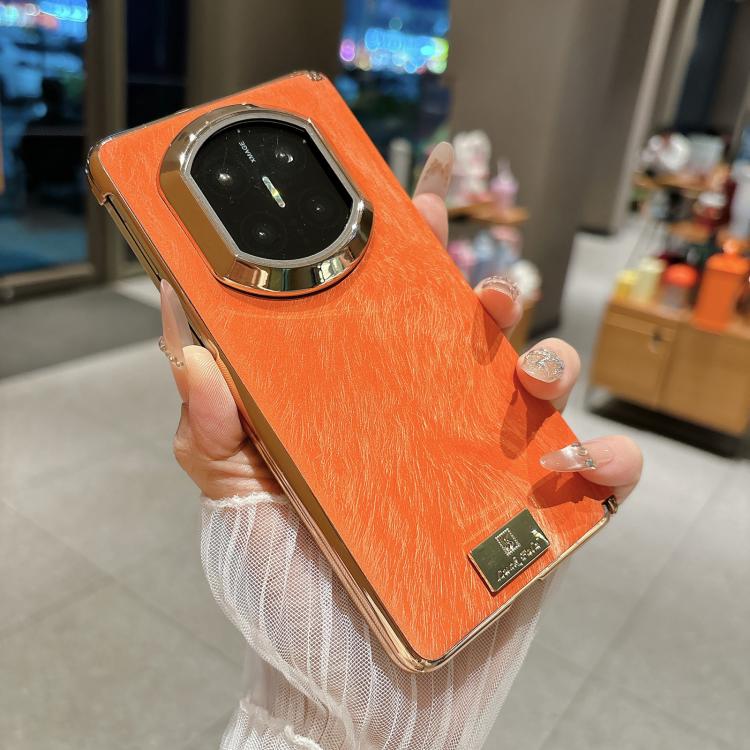 For Huawei Mate X7 Electroplate Dual Axis Silk Texture PU Phone Case