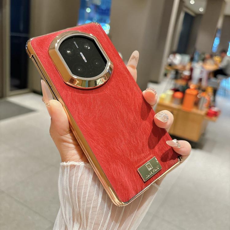 For Huawei Mate X7 Electroplate Dual Axis Silk Texture PU Phone Case