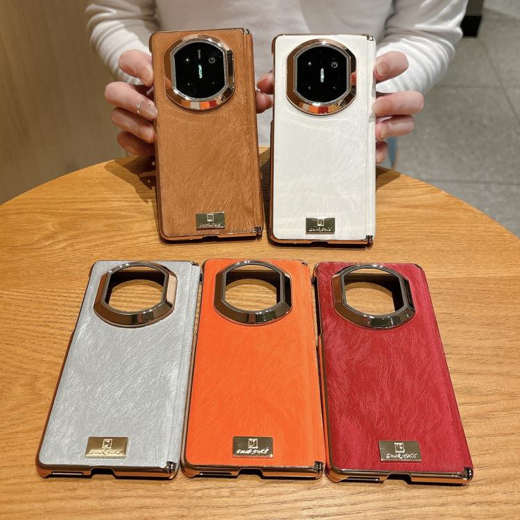 For Huawei Mate X7 Electroplate Dual Axis Silk Texture PU Phone Case