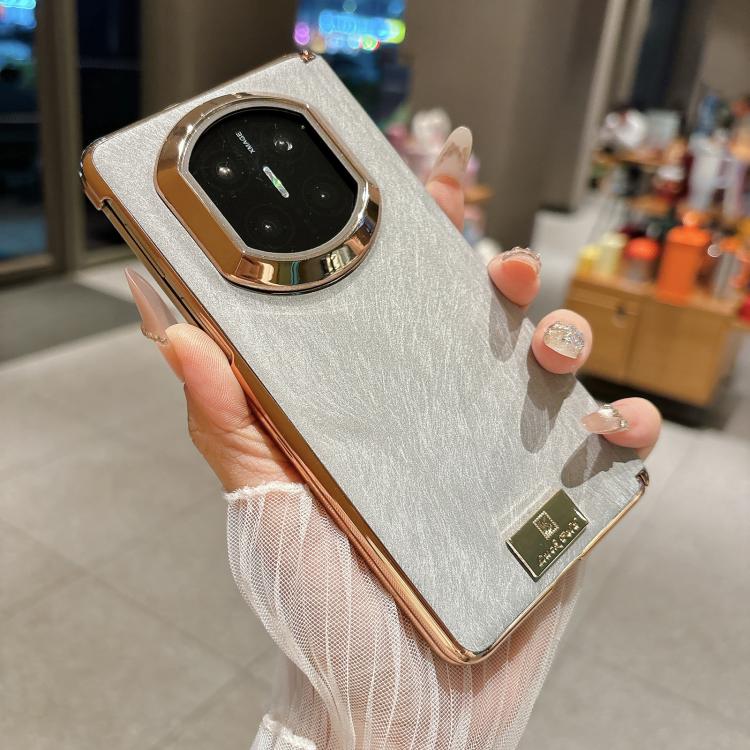 For Huawei Mate X7 Electroplate Dual Axis Silk Texture PU Phone Case