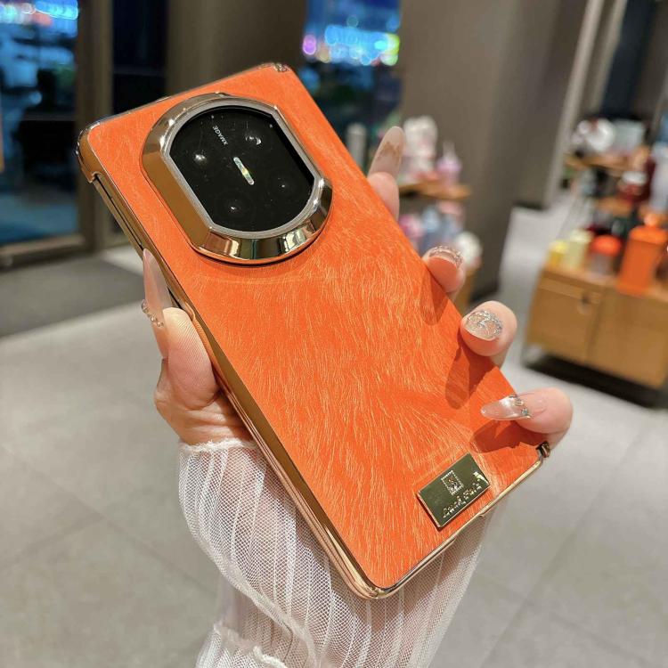 For Huawei Mate X6 Electroplate Dual Axis Silk Texture PU Phone Case