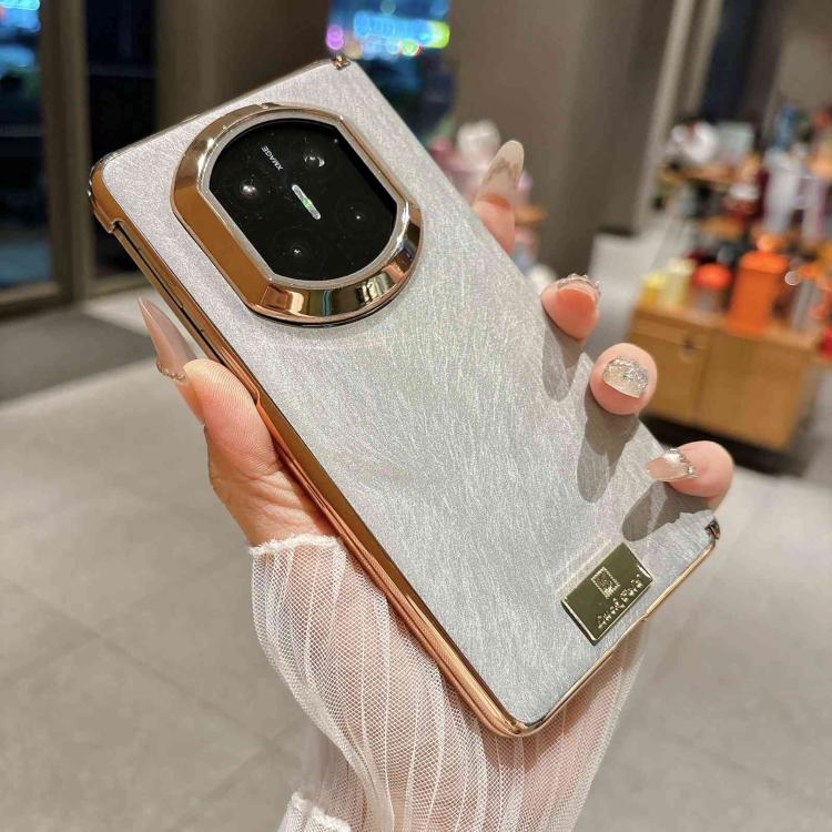 For Huawei Mate X6 Electroplate Dual Axis Silk Texture PU Phone Case