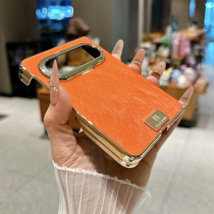 For Huawei Pura X Max Electroplate Dual Axis Silk Texture PU Phone Case