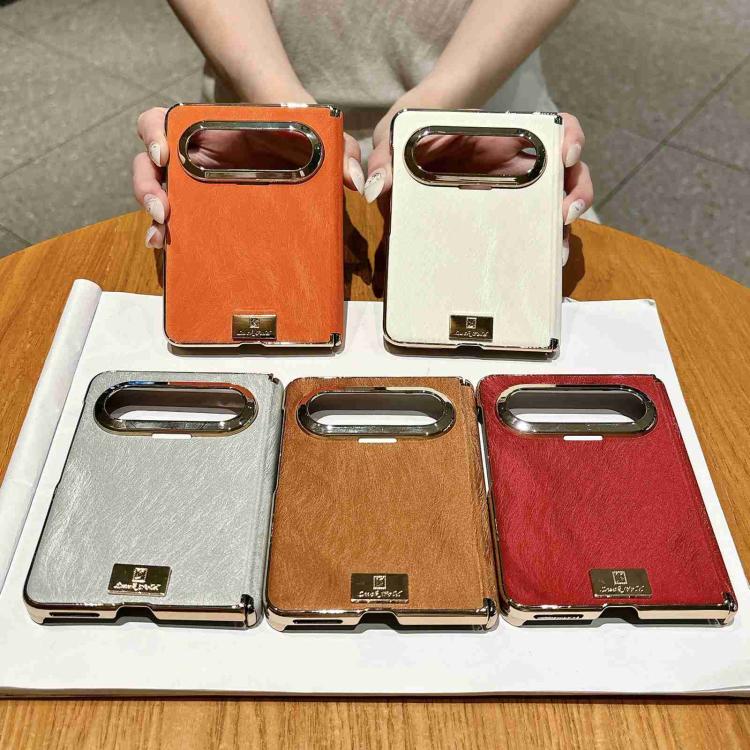 For Huawei Pura X Max Electroplate Dual Axis Silk Texture PU Phone Case