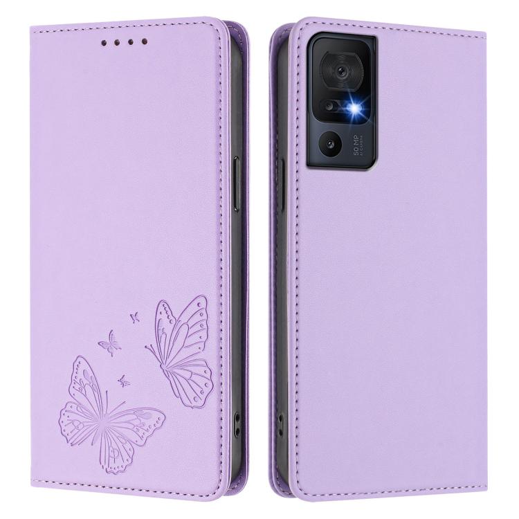 For TCL 40 SE Strong Magnetic Dual Butterfly RFID Vegan Leather Phone Case
