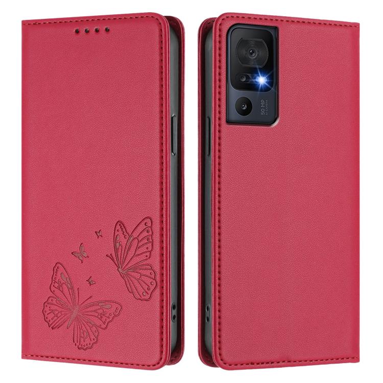 For TCL 40 SE Strong Magnetic Dual Butterfly RFID Vegan Leather Phone Case